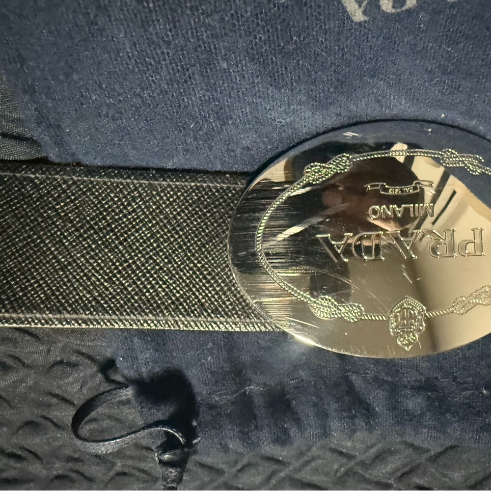 Prada Black Belt with Silver Oval Buckle 100% Authentic!